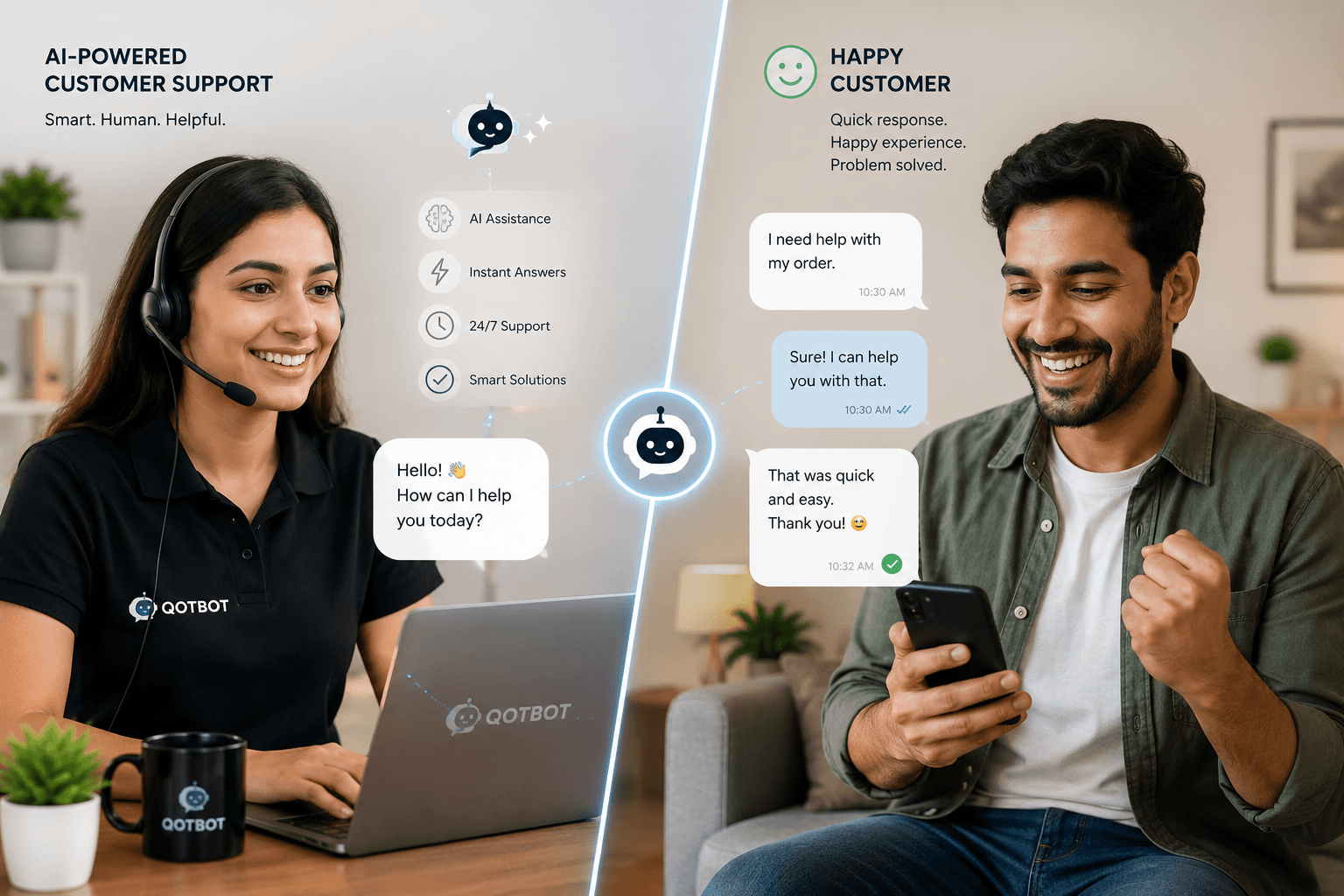 AI-powered customer support agent and happy customer